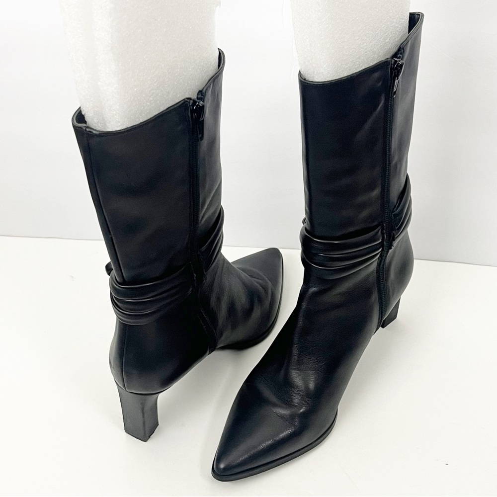 JAVIERA Classic Black Buttery Soft Leather Zipper Closure Point Toe Boots 39